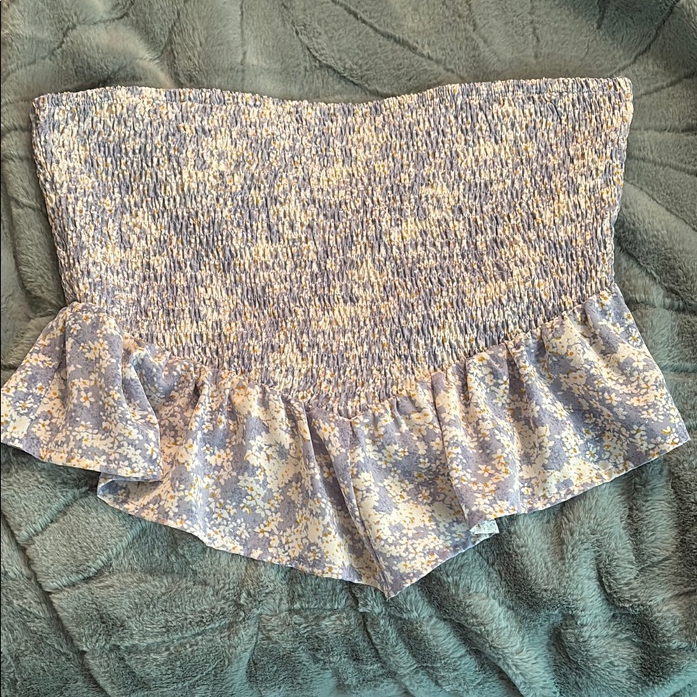 Floral Blue Smocked Women's Tube Top